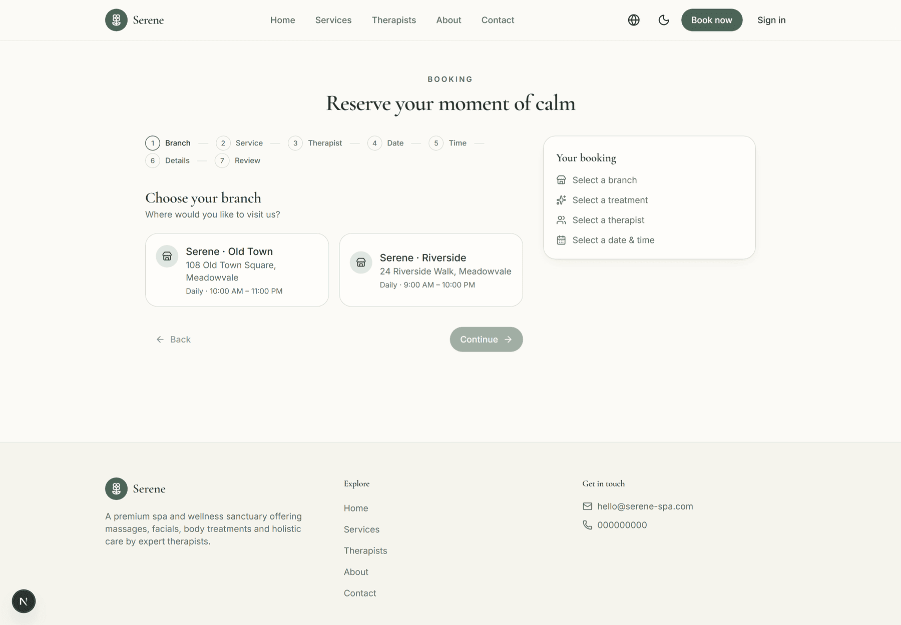 Serene booking flow
