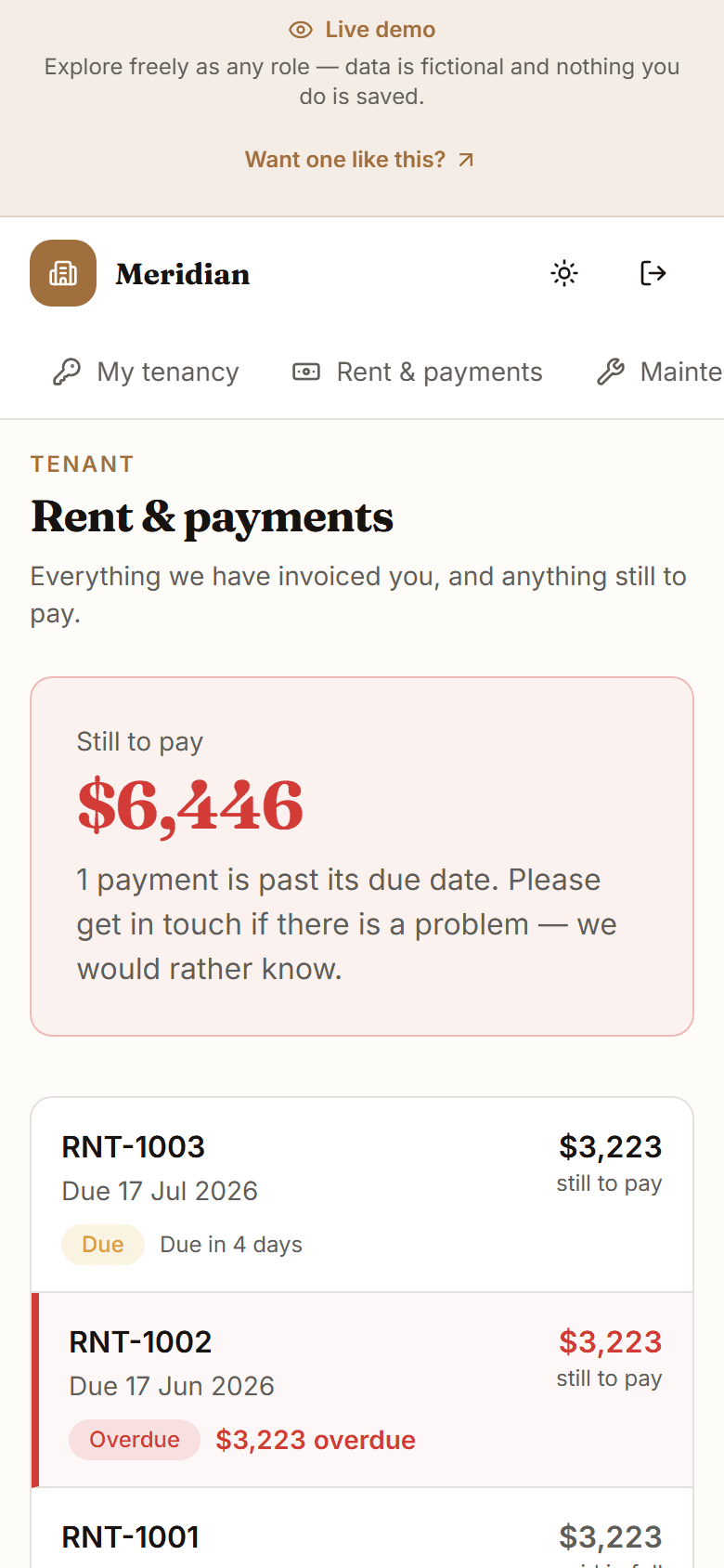 The tenant portal on a phone